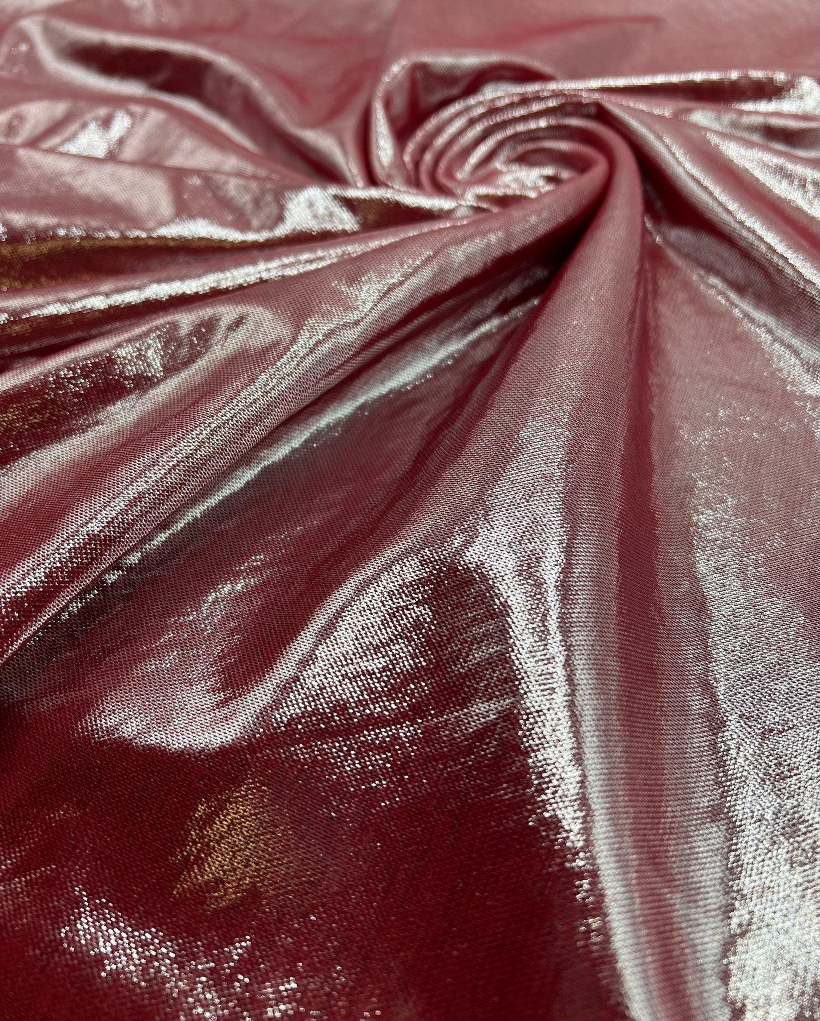 Red Silver Shiny Foil Mesh Fabric Stretch - T9 Fabrics